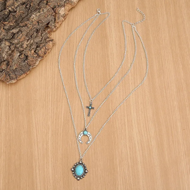 Artificial Turquoise  Three-Layered Necklace