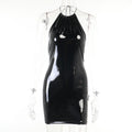 Skinny Bag Hip Halter Back Bright Leather Dress