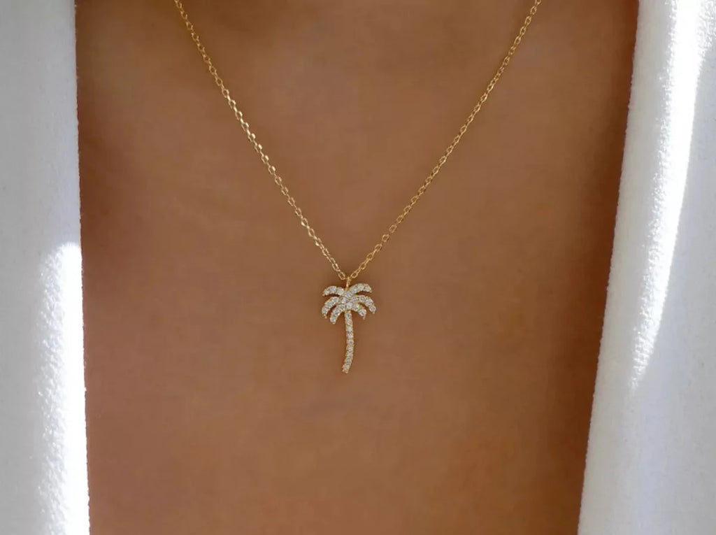 Palm Tree Pendant Necklace (Gold or Silver)