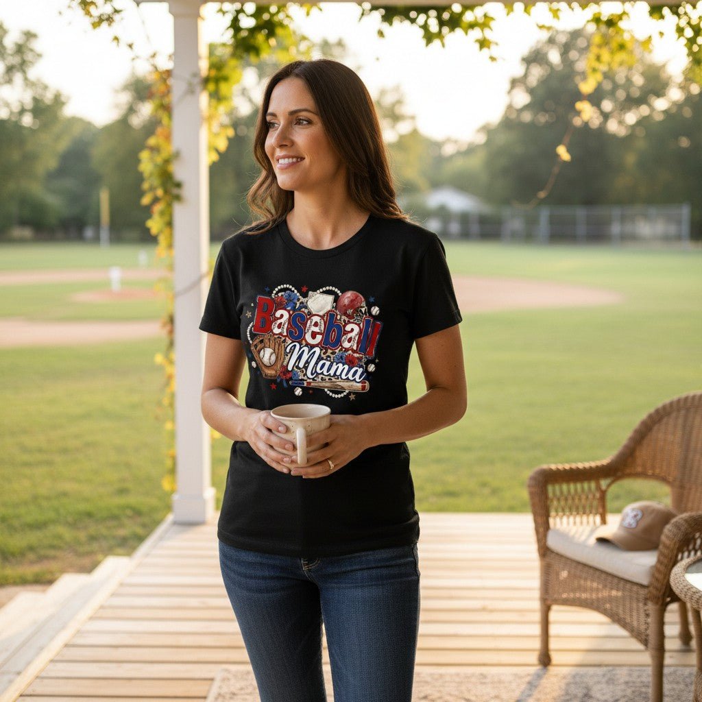 Baseball Mama T-Shirt Cotton Graphic Tee Travel Team Mother's Day Gift