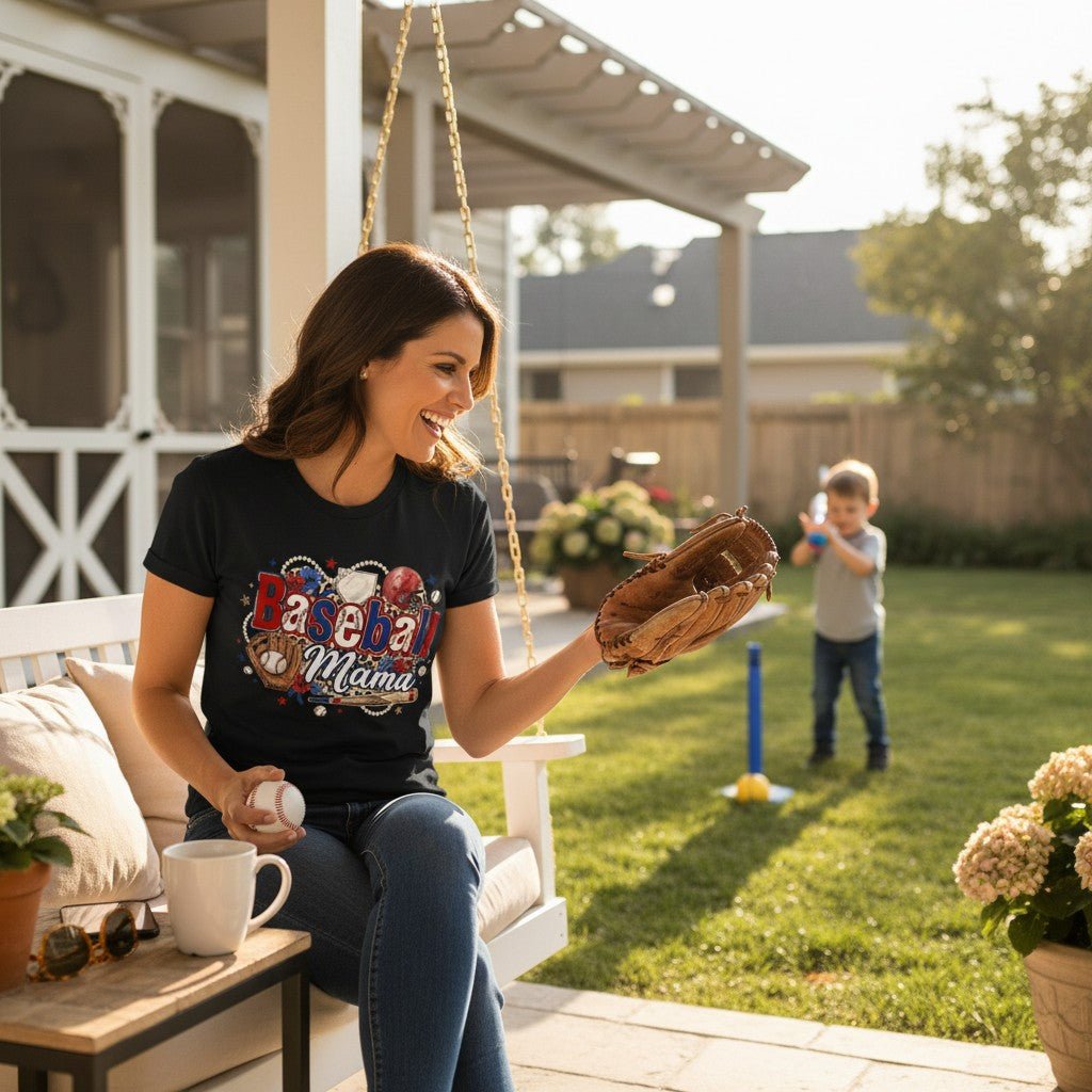 Baseball Mama T-Shirt Cotton Graphic Tee Travel Team Mother's Day Gift