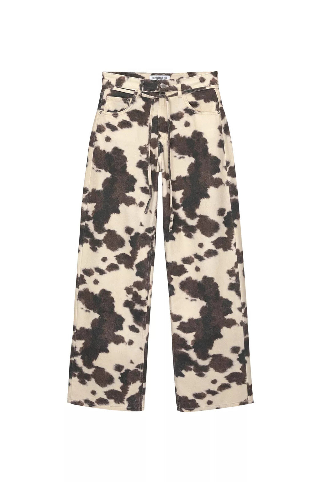 Womens Retro Washed Denim Jeans With Cow Print
