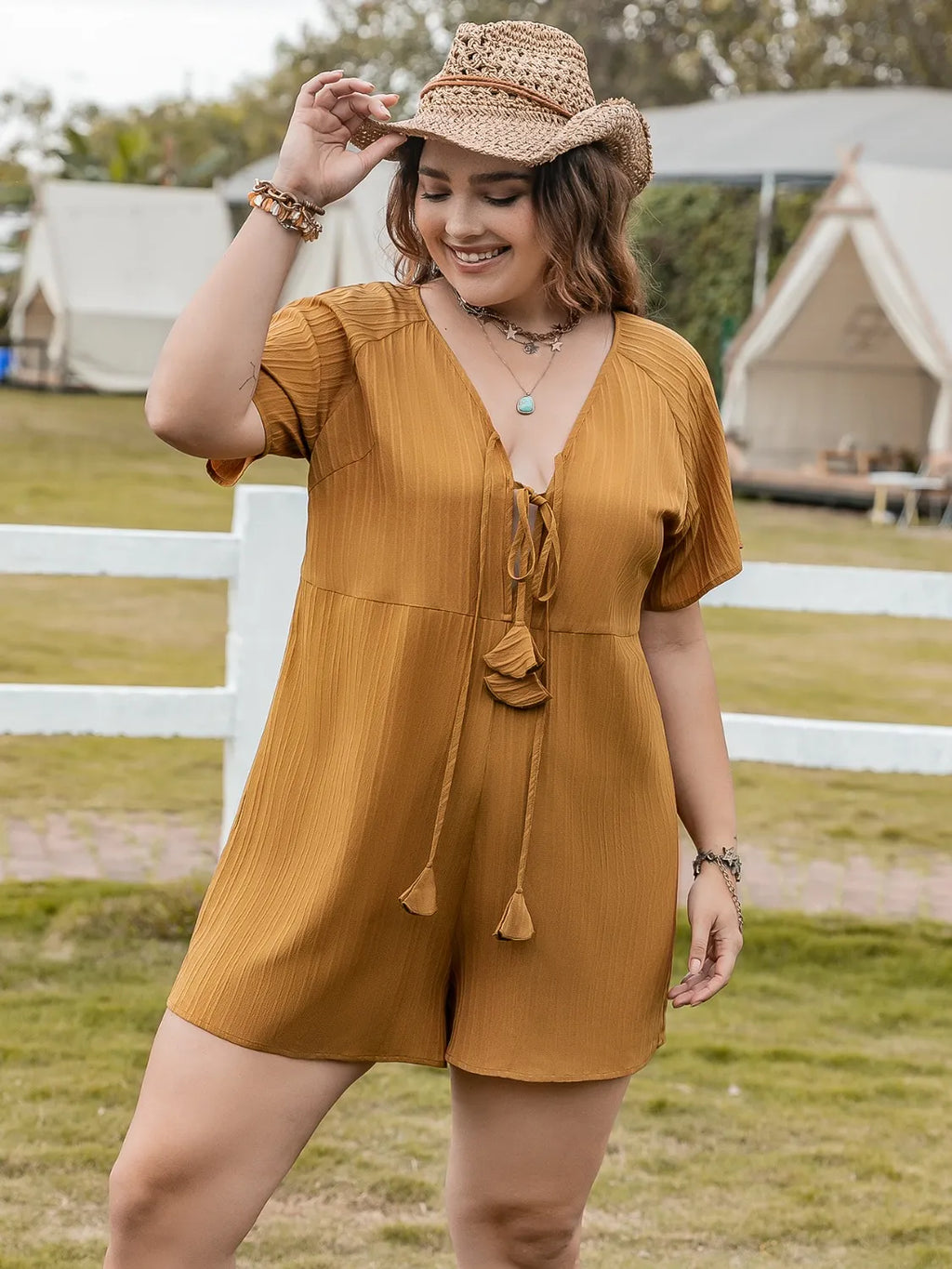 Mustard V-Neck Short Sleeve Romper