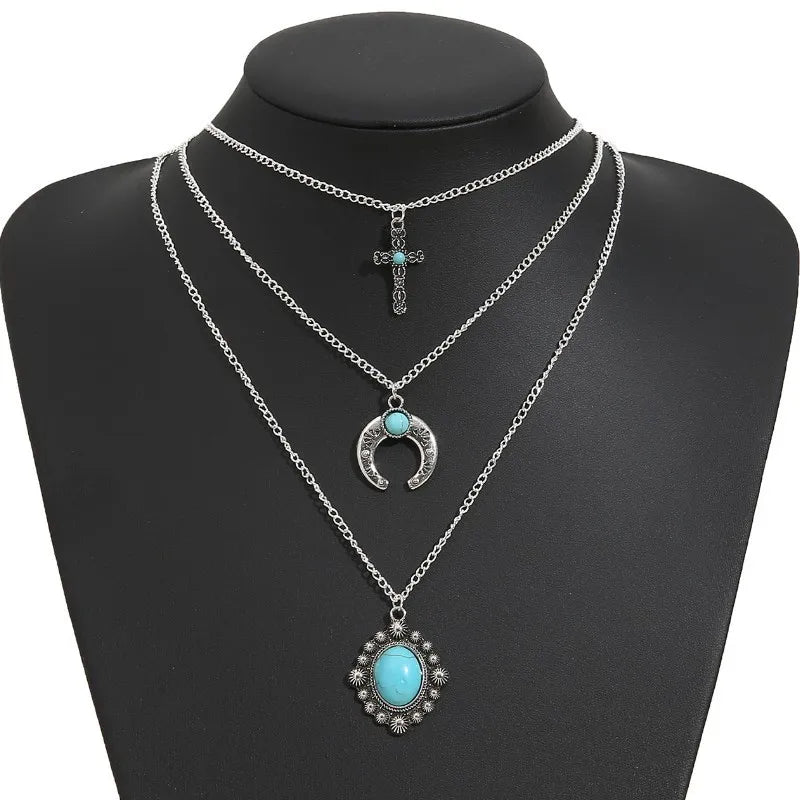 Artificial Turquoise  Three-Layered Necklace