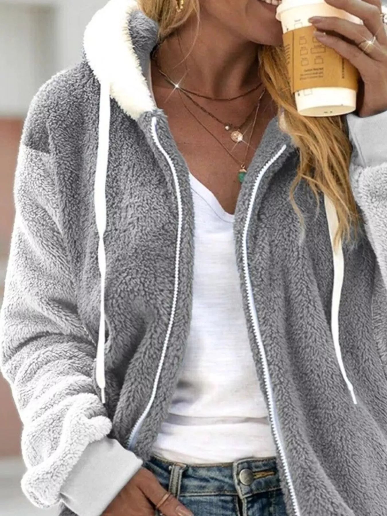 Fleece Zip-Up Hooded Outerwear Regular and Plus Size