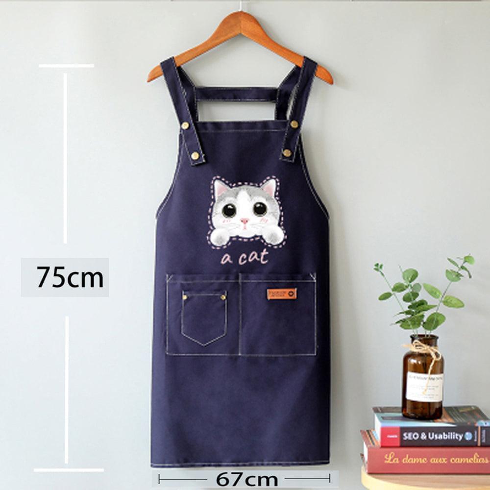 Canvas Cat Apron – Adjustable Cross-Back Chef Apron with Pockets