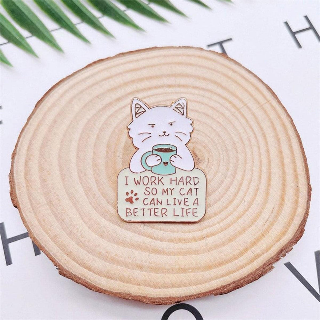 Work Hard Cat Enamel Pin – Funny Accessory for Cat Lovers