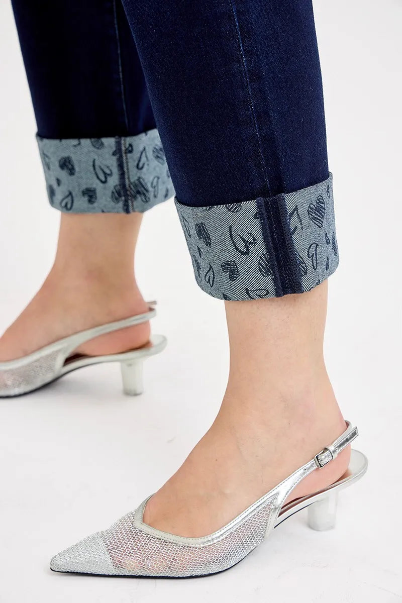 RISEN Mid Rise Crop with Printed Cuff Jeans