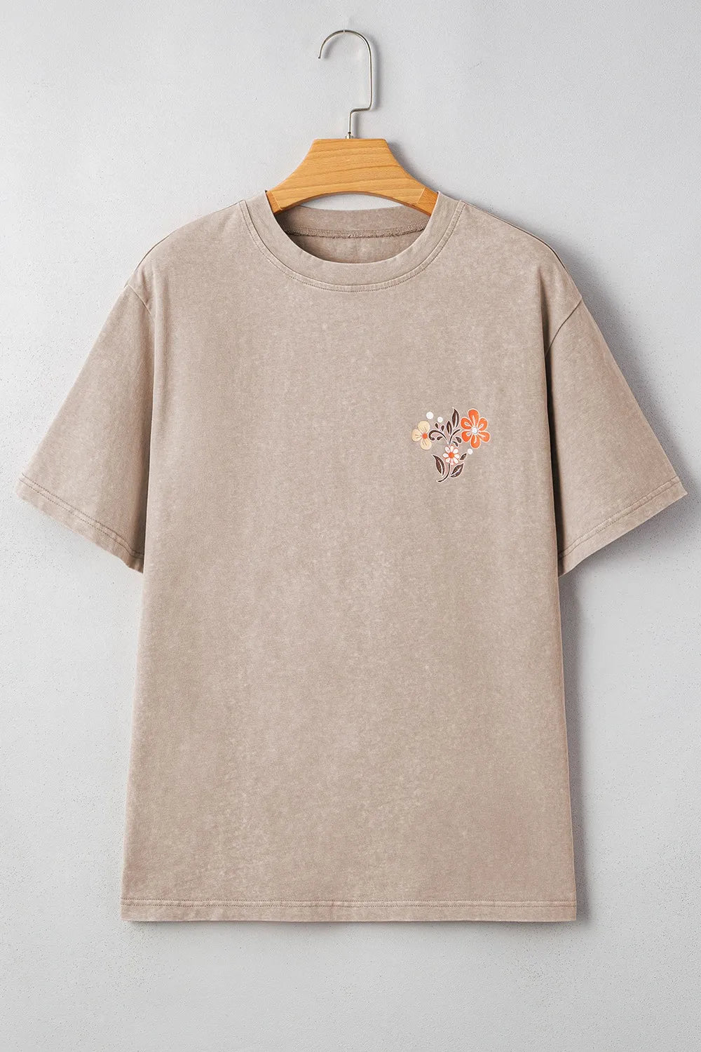 Mineral Wash Floral Steer Head Printed Back Western Fashion Tee