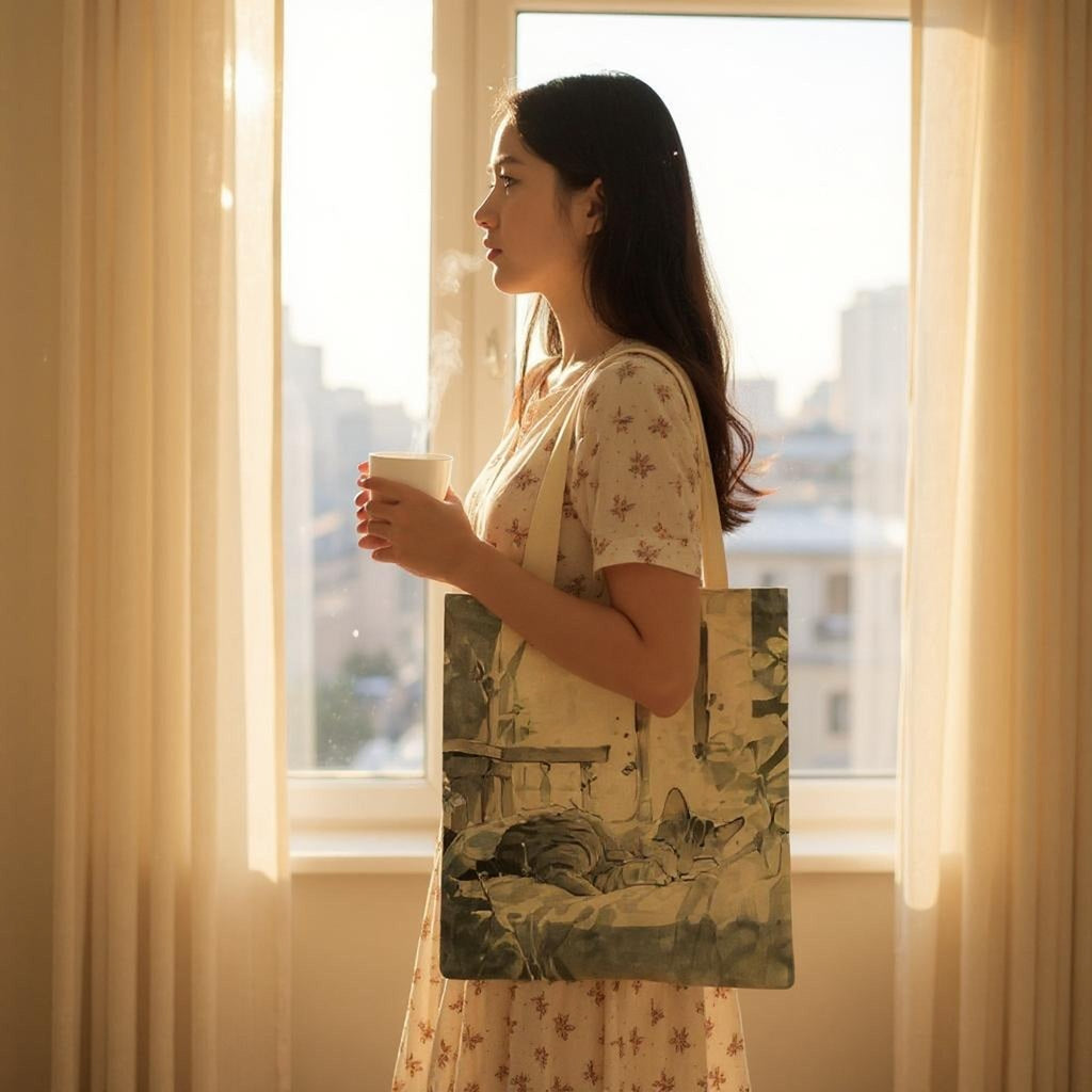 Women's Flannel Shoulder Bag Cute Cat Print Travel Tote