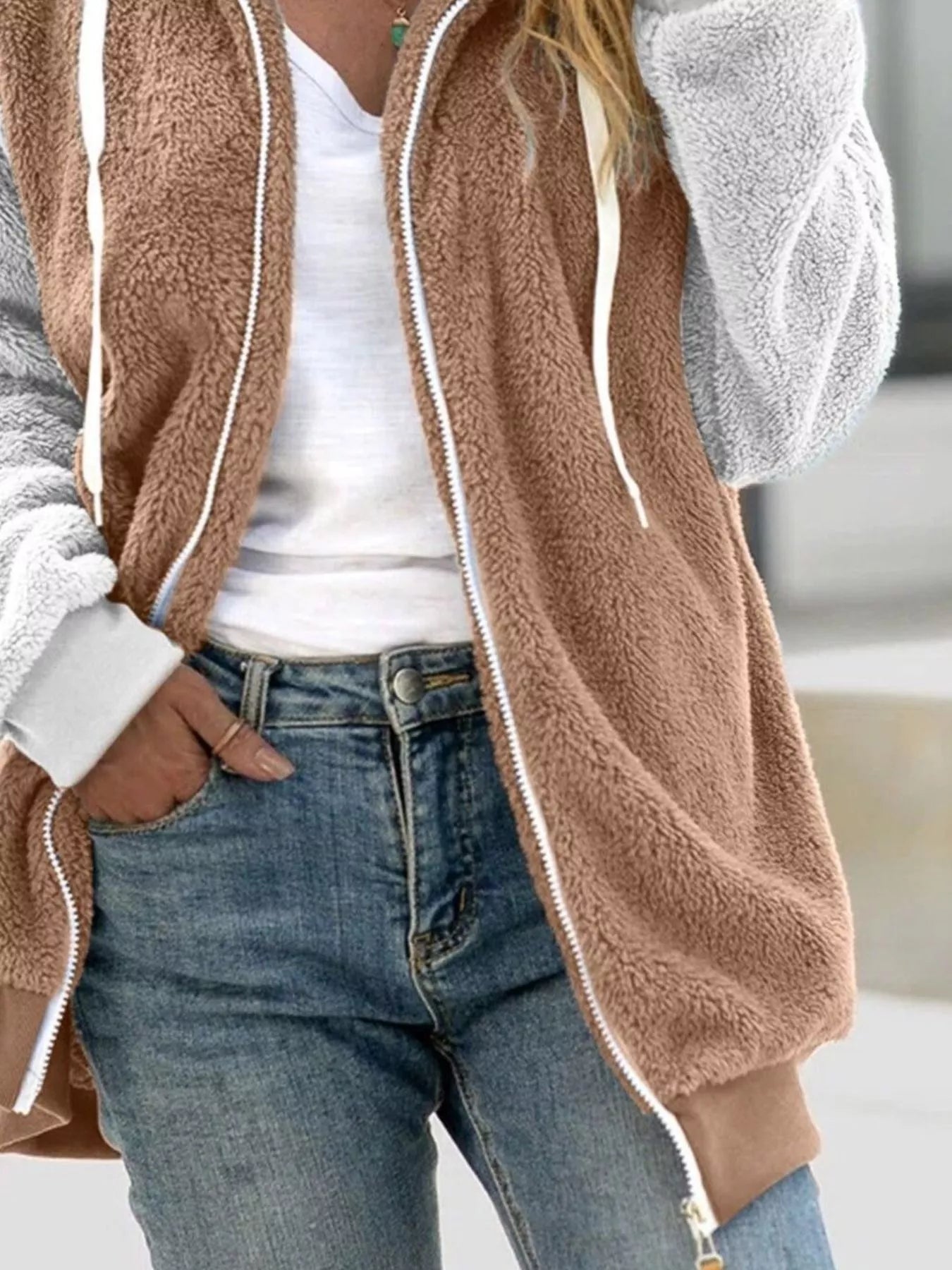 Fleece Zip-Up Hooded Outerwear Regular and Plus Size