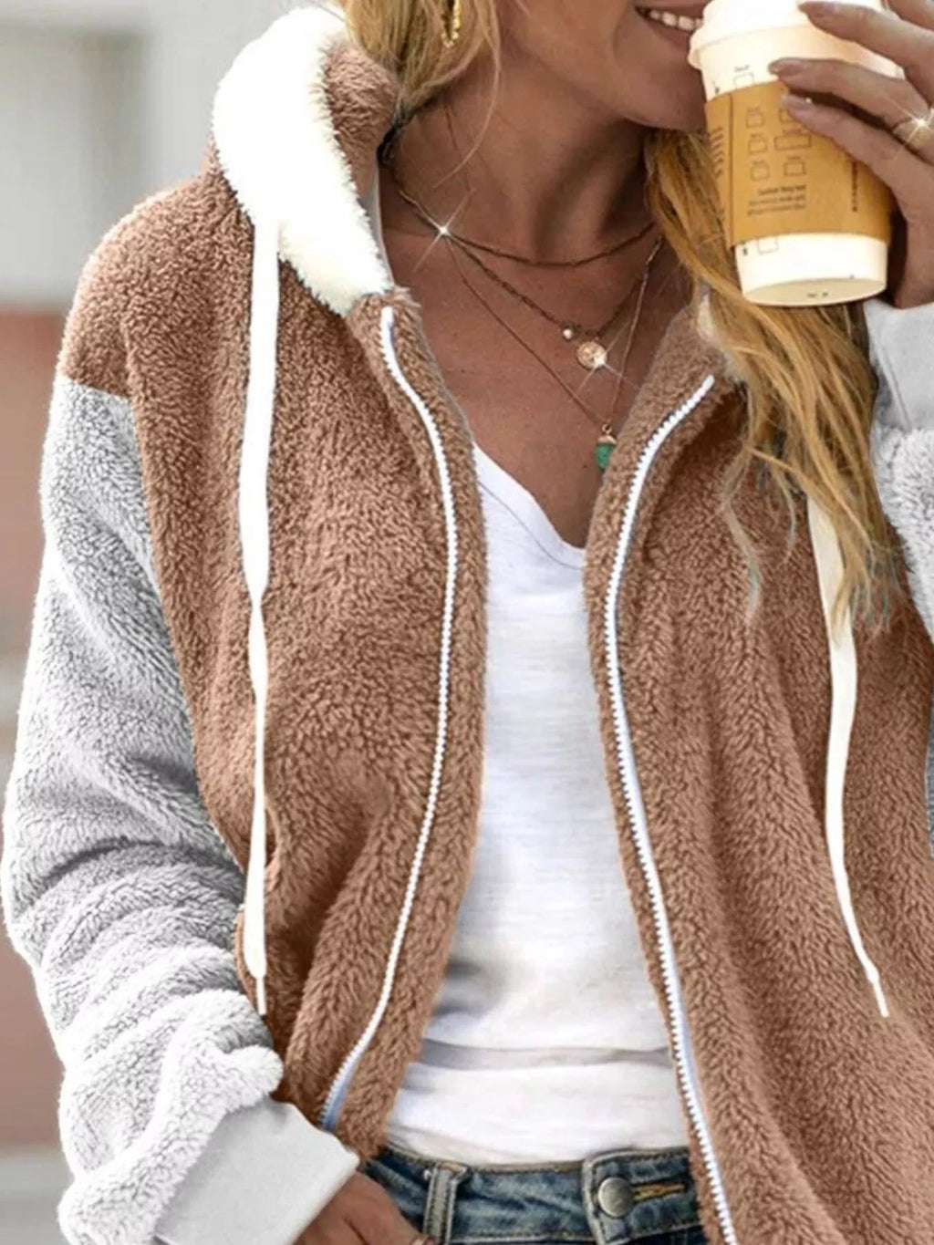 Fleece Zip-Up Hooded Outerwear Regular and Plus Size