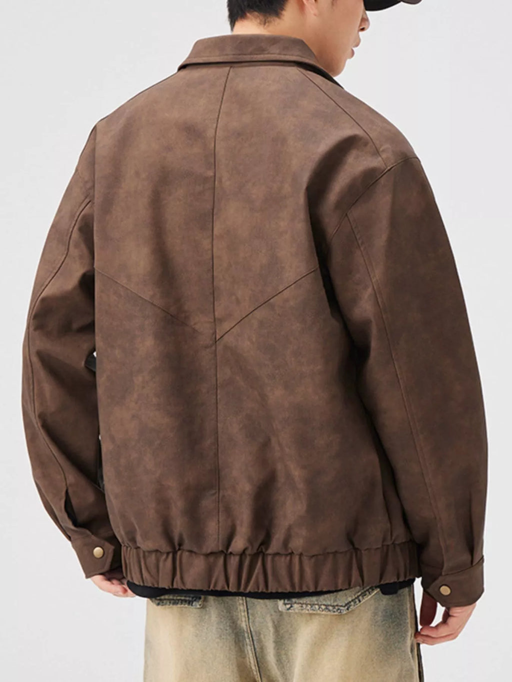 Men's Regular and Plus Size Vintage Style Zip Up Leather Jacket