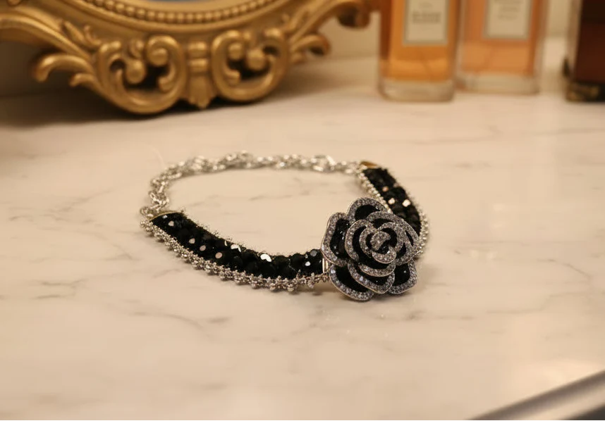 Copper Rhinestone Flower Bracelet
