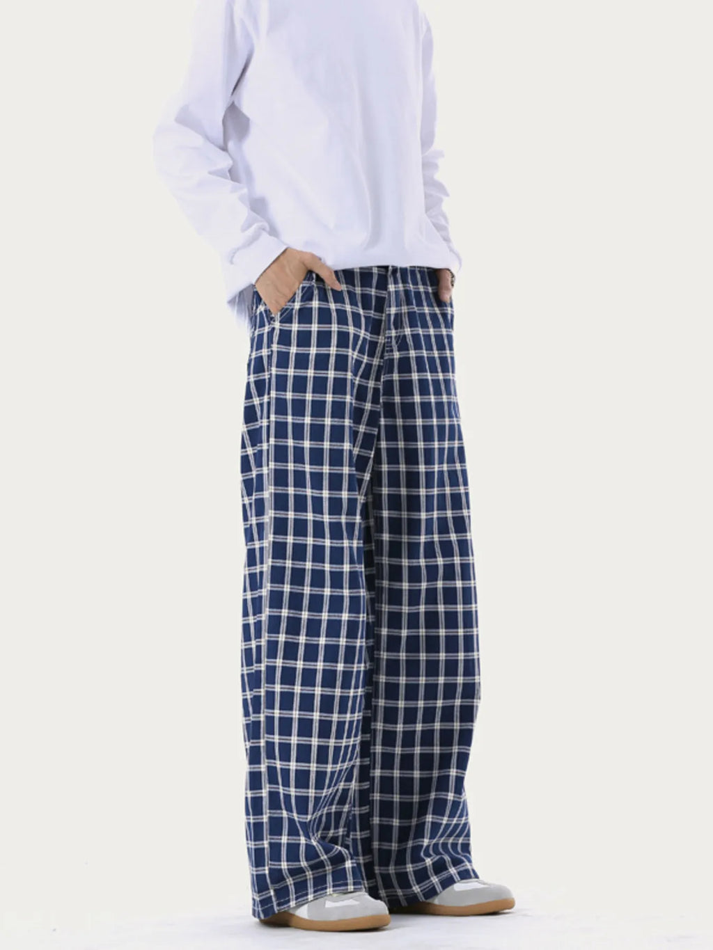 Men's Relaxed Fit Plaid Wide Leg Pants