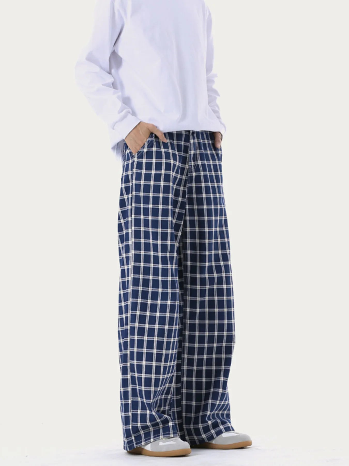 Men's Relaxed Fit Plaid Wide Leg Pants