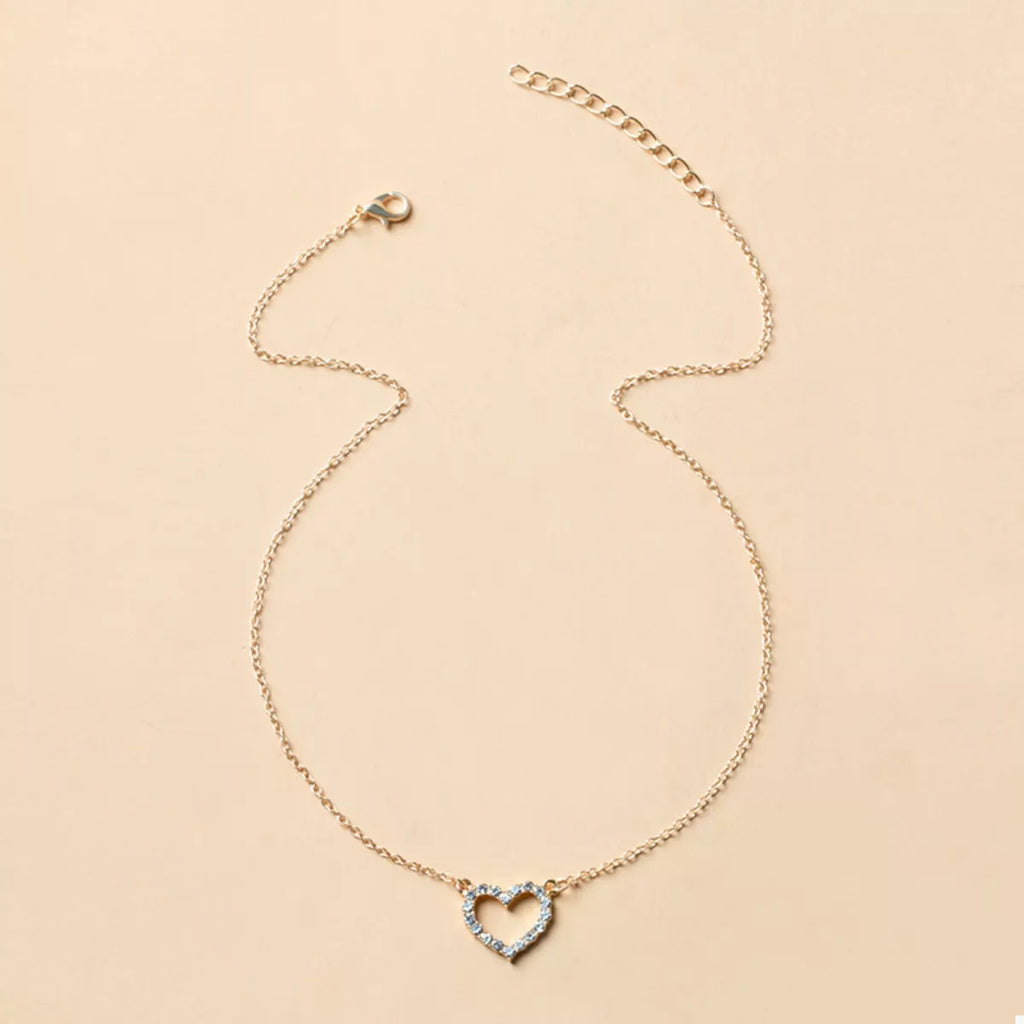 18K Gold-Plated Rhinestone Heart Necklace