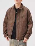 Men's Regular and Plus Size Vintage Style Zip Up Leather Jacket