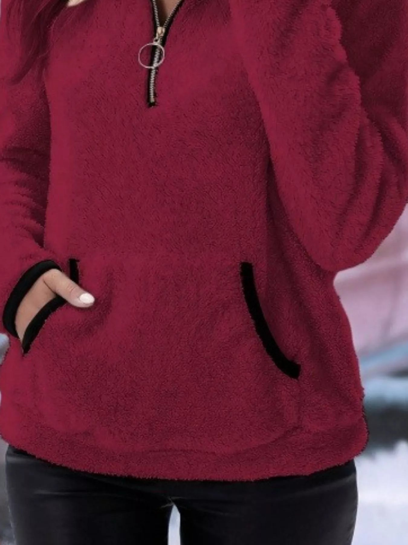 Cozy Fleece Quarter Zip Long Sleeve Sweatshirt Regular and Plus Size