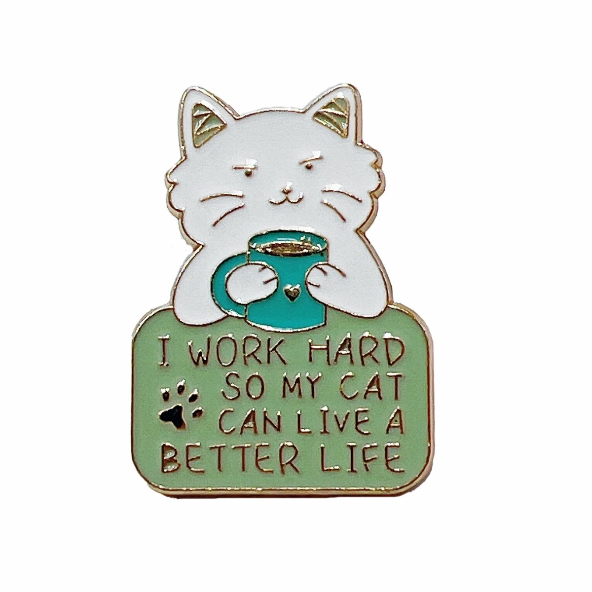 Work Hard Cat Enamel Pin – Funny Accessory for Cat Lovers