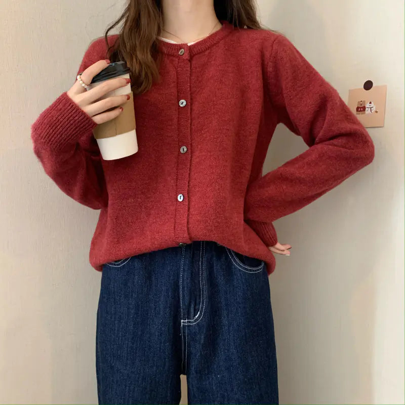 Cashmere Padded Long-Sleeved Sweater Cardigan