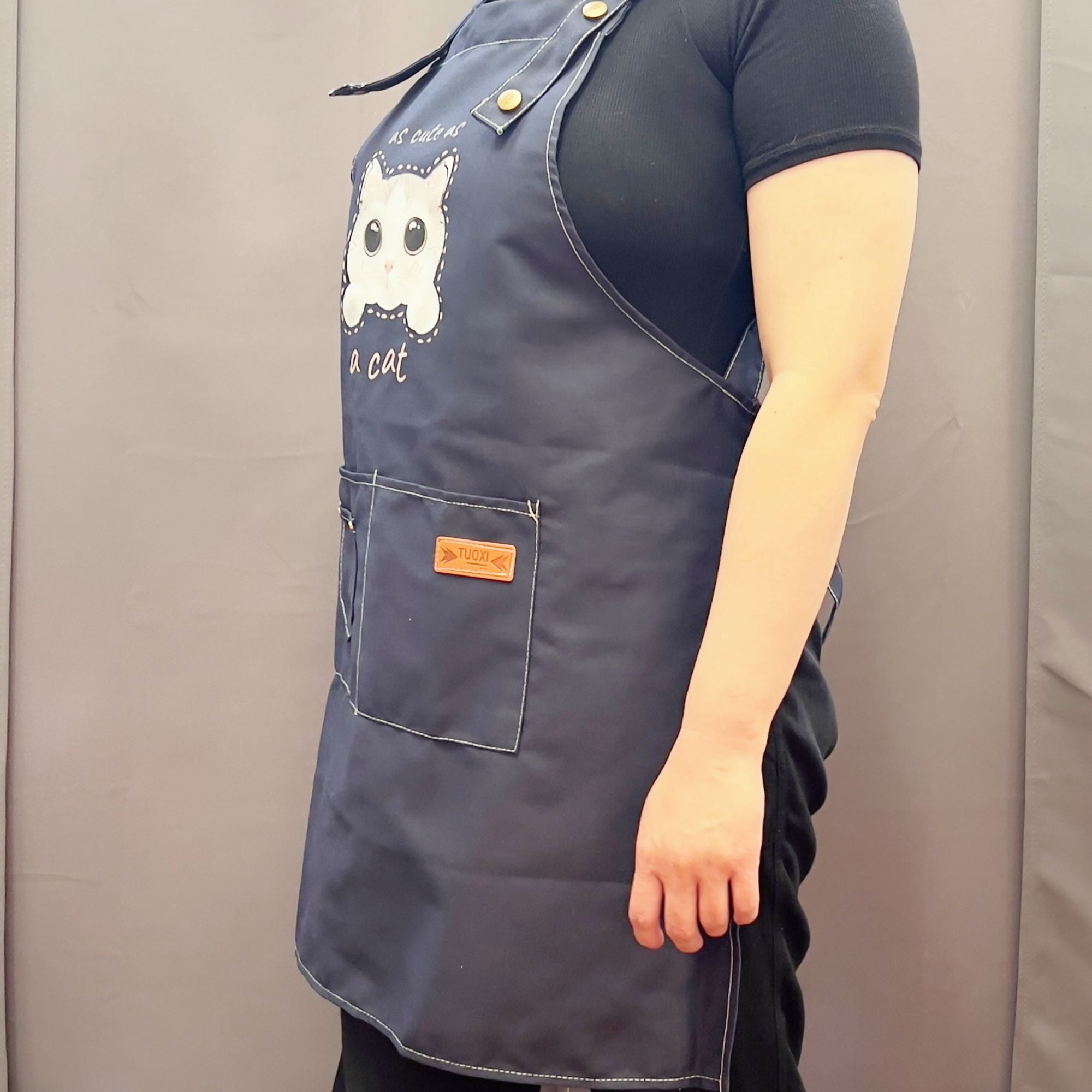 Canvas Cat Apron – Adjustable Cross-Back Chef Apron with Pockets
