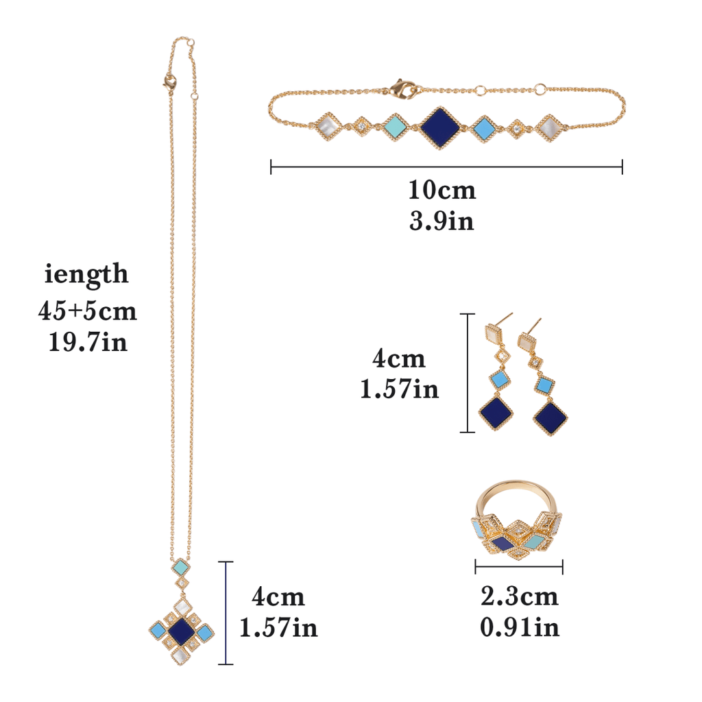 Celeste Geometric Gemstone Jewelry Set | Islamic Blue Stone Jewelry Set (MAC253)