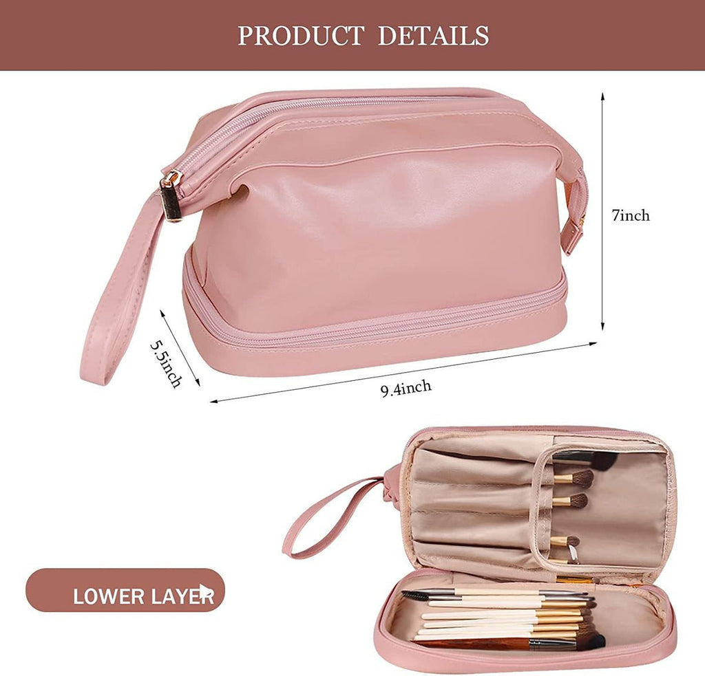 Compact Makeup & Toiletry Bag – Travel Organizer with Brush Slot