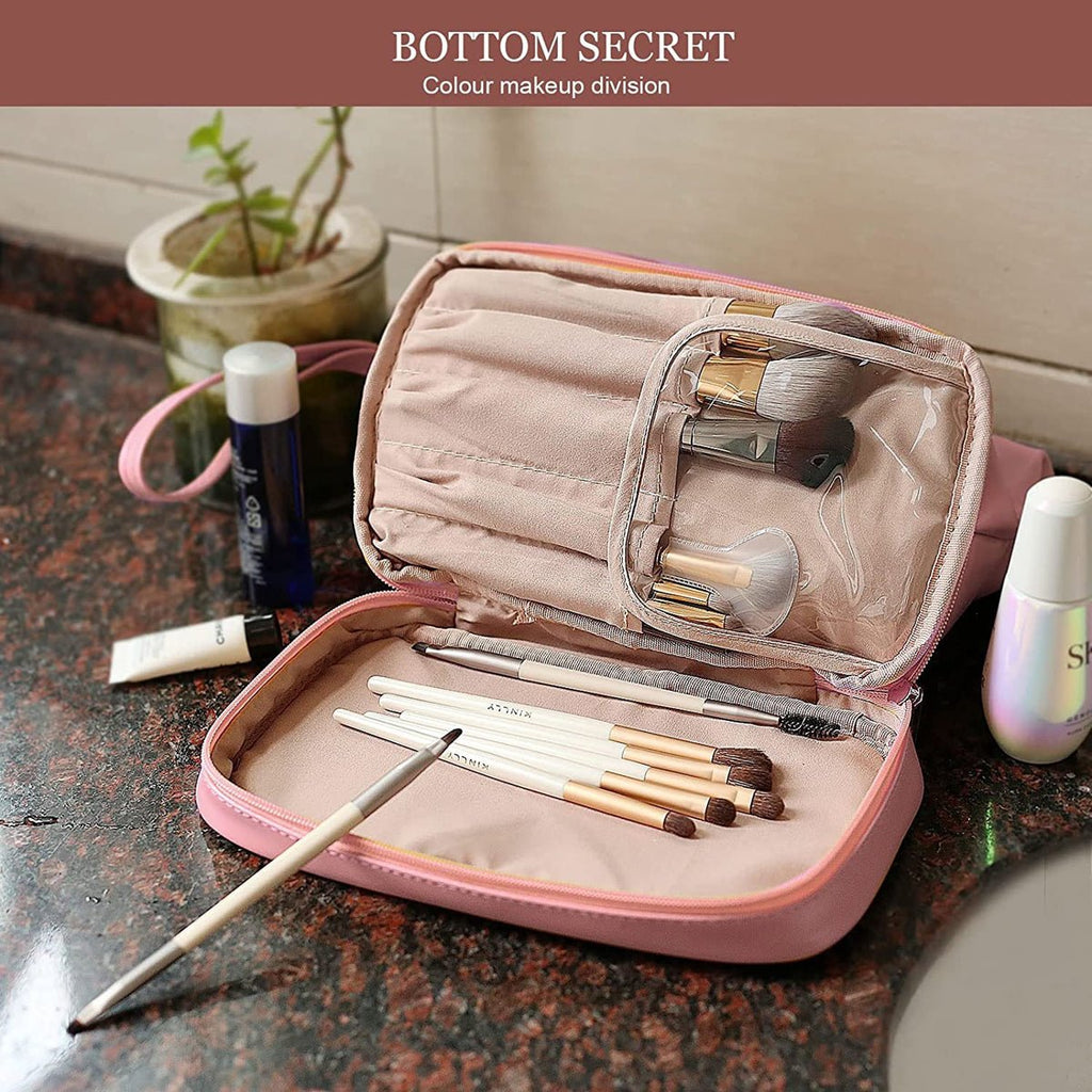 Compact Makeup & Toiletry Bag – Travel Organizer with Brush Slot