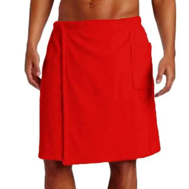 Men Plush Fleece Wrap Spa Gym Bath Wrap Solid Color Classy Design Bathrobes With Pocket Trendy Men's Bath Wrap