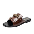 Summer New Women Slippers Open-Toe Flat Slippers Fashion Buckle Beach Slides Casual Flip Flops Women Shoes Slip On Comfortable Pointed Toe Loafers Women Luxury Black Sandals