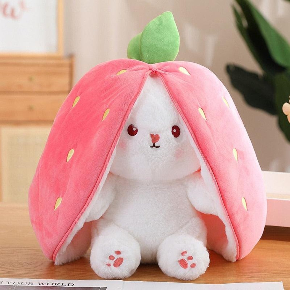 Strawberry Bunny Plush Toy Transformable Rabbit Stuffed Animal