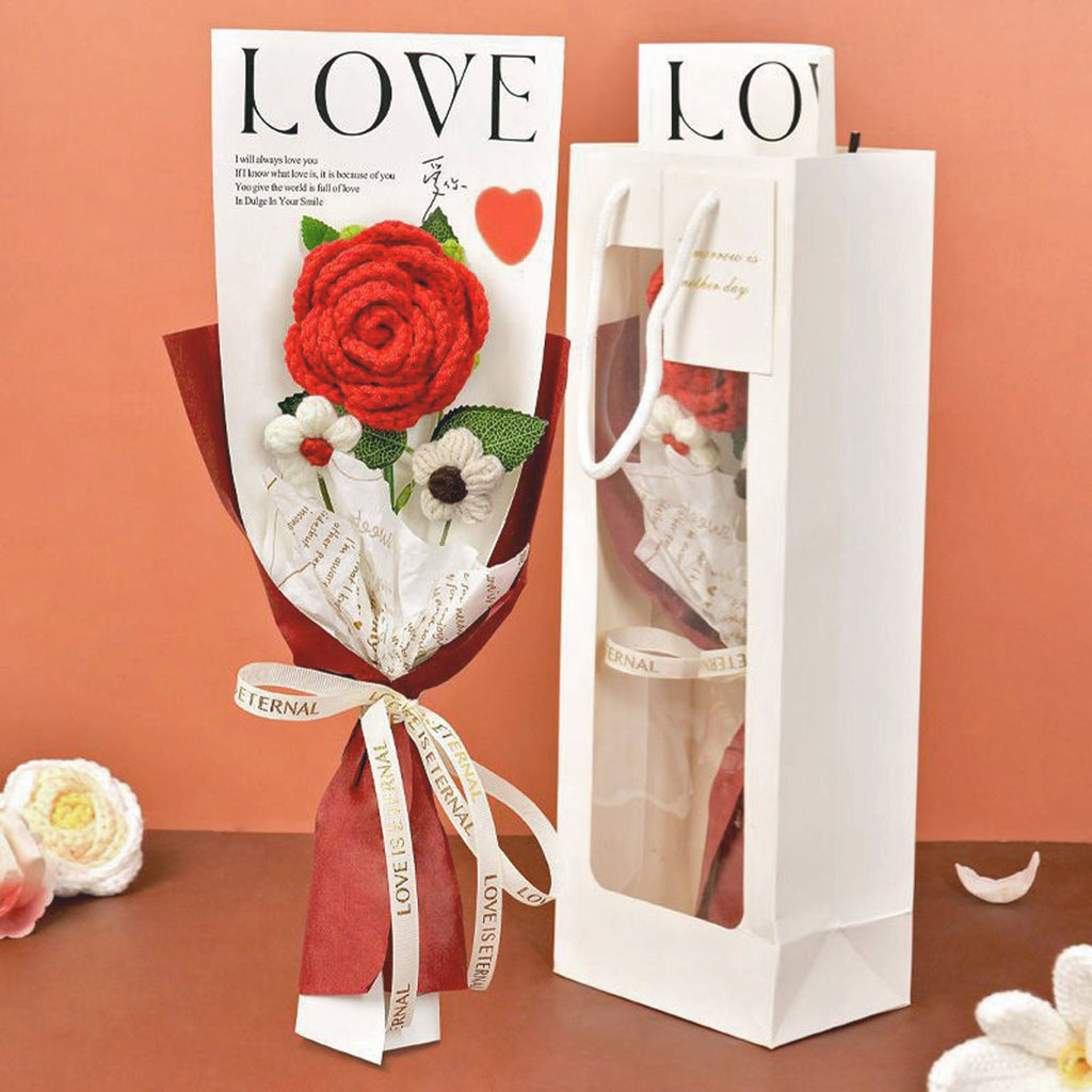 Rose Crochet Bouquet with Gift Bag for Valentines Day Mothers Day