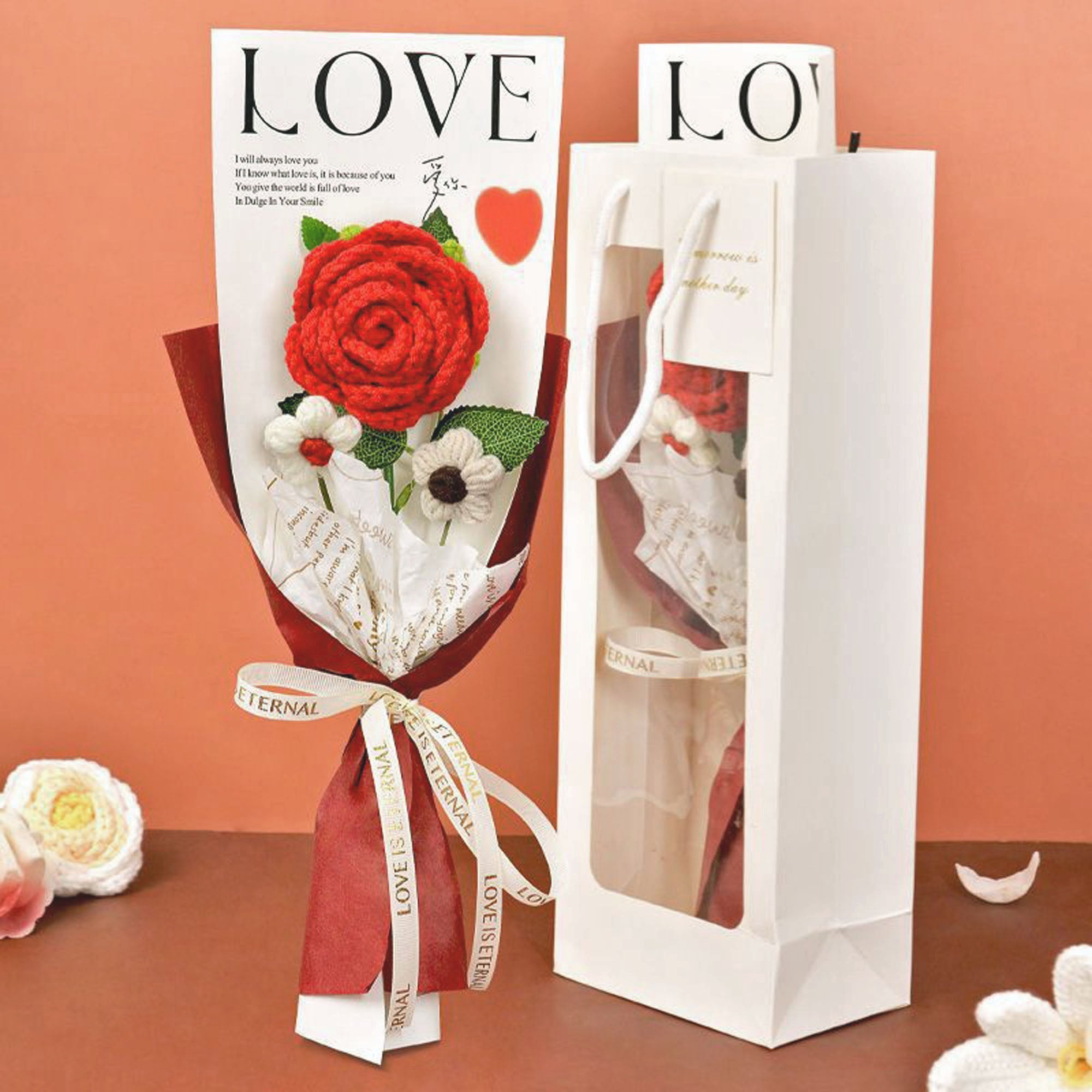 Rose Crochet Bouquet with Gift Bag for Valentines Day Mothers Day