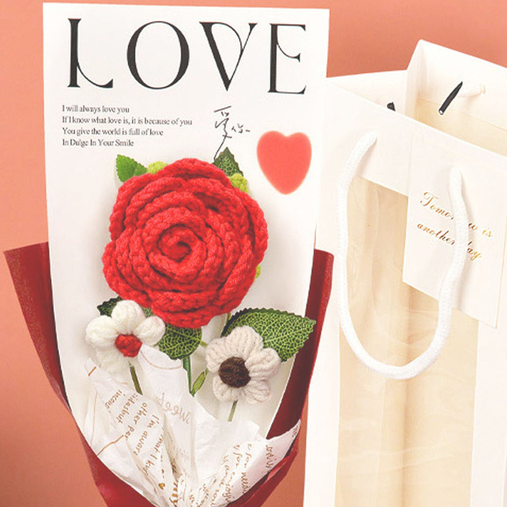 Rose Crochet Bouquet with Gift Bag for Valentines Day Mothers Day