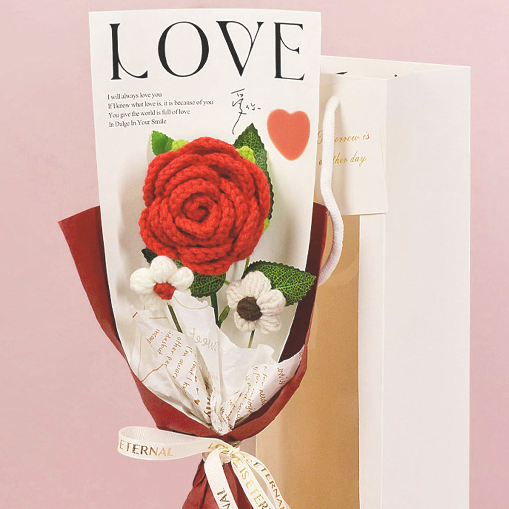 Rose Crochet Bouquet with Gift Bag for Valentines Day Mothers Day