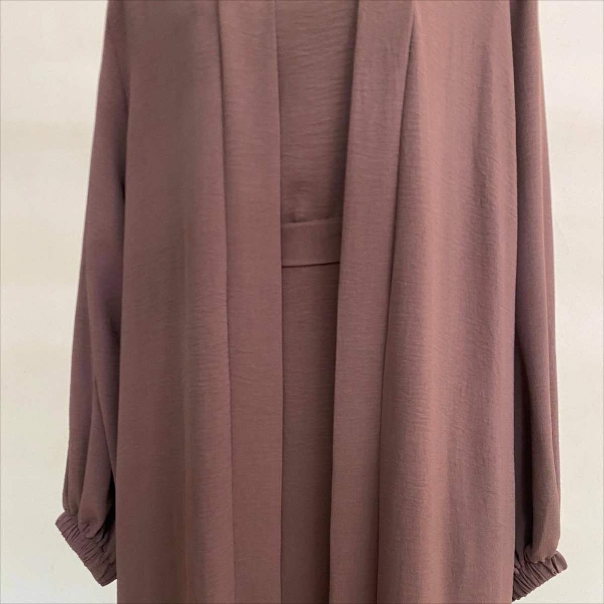Solid Color Elegant Open Abaya with Pockets | 3-Piece Set Open Abaya (MOA092)