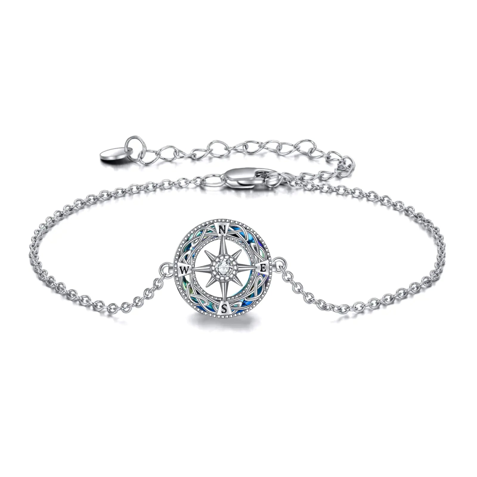 Sterling Silver Crystal Celtic Knot Compass Bracelet