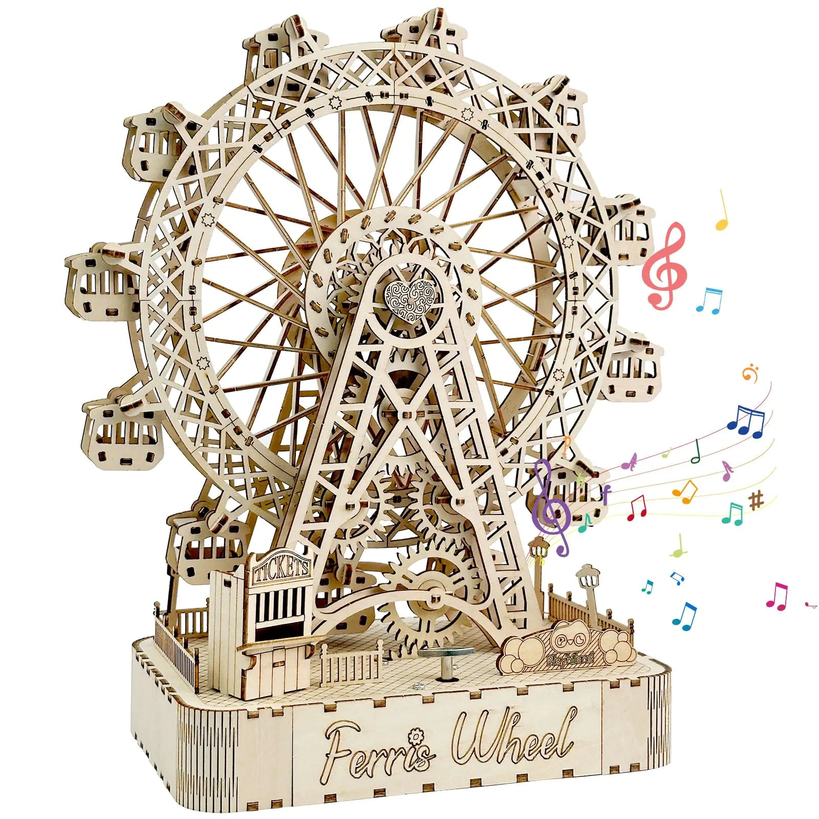 Playhiland 3D Wooden Puzzles for AdultsFerris Wheel with Music BoxBrain Teaser Puzzles for Boys and Girls
