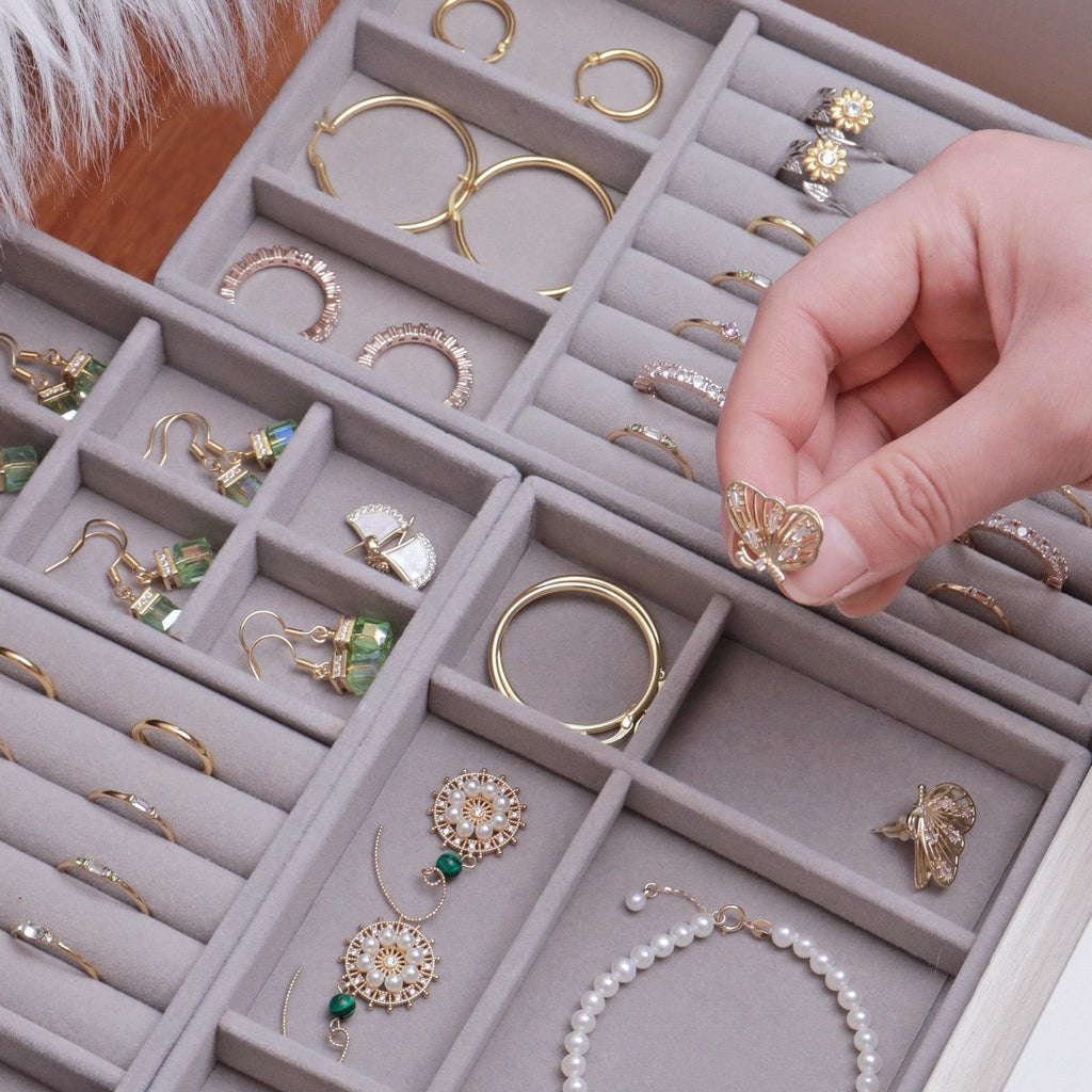 Velvet Jewelry Box Display Tray Drawer Storage Jewelry Holder For Ring Earrings Necklace Bracelet Soft Velvet Organizer Case Velvet Display Holder for Earrings Ring Bracelet Necklace