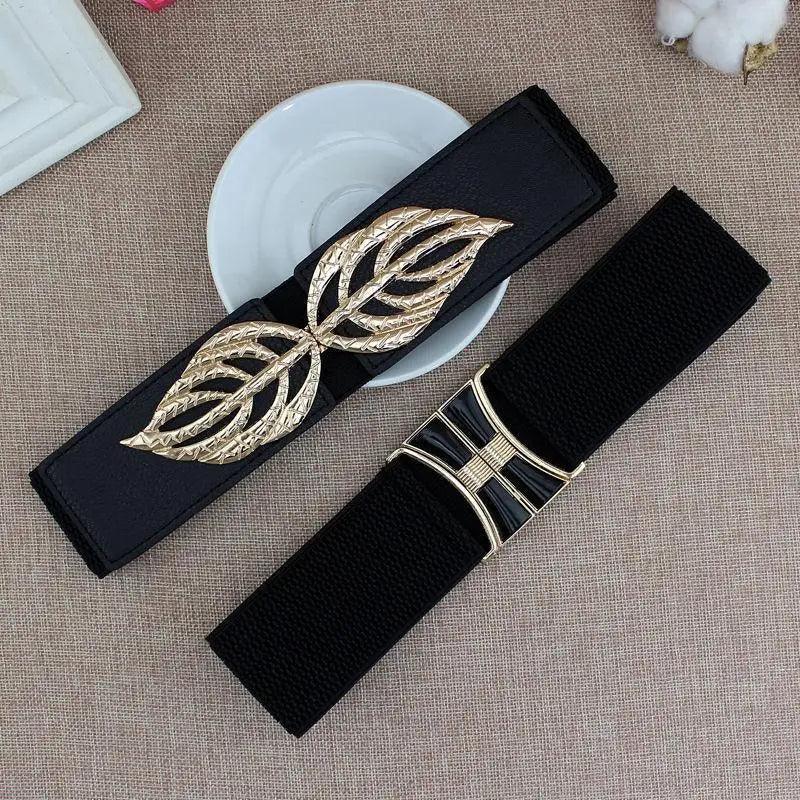 Women Vintage Stretch Belt Unique Black Elastic Design Stretchy Luxury Waistband Stylish Women Waist Belts