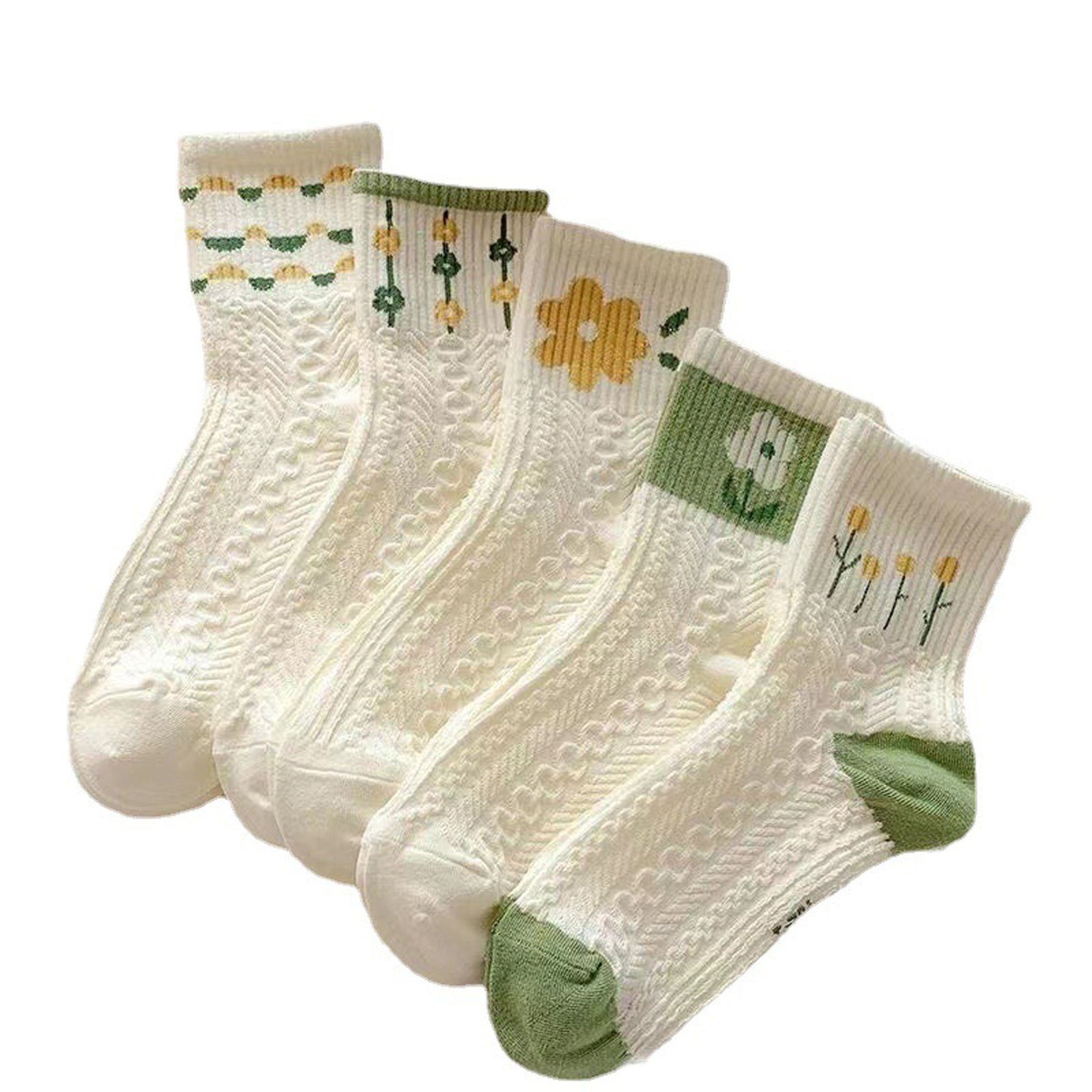 Women’s Flower Print Cotton Socks – Cozy 5-Pack for All Seasons